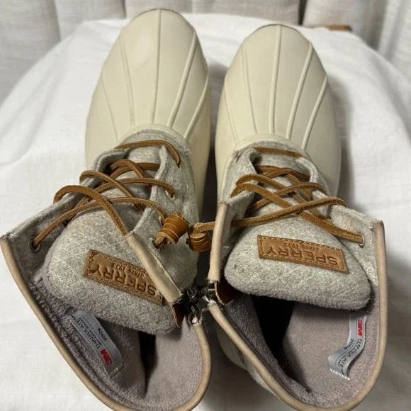 Sperry Saltwater Duck Boots Women's 8.5 Cream Tan Wool Lined Waterproof STS84213 - Picture 6 of 11